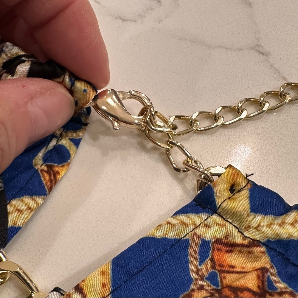 Inc International Concepts Blue Gold Scarf Halter Top S Chain Print Resort Y2K - Picture 4 of 10
